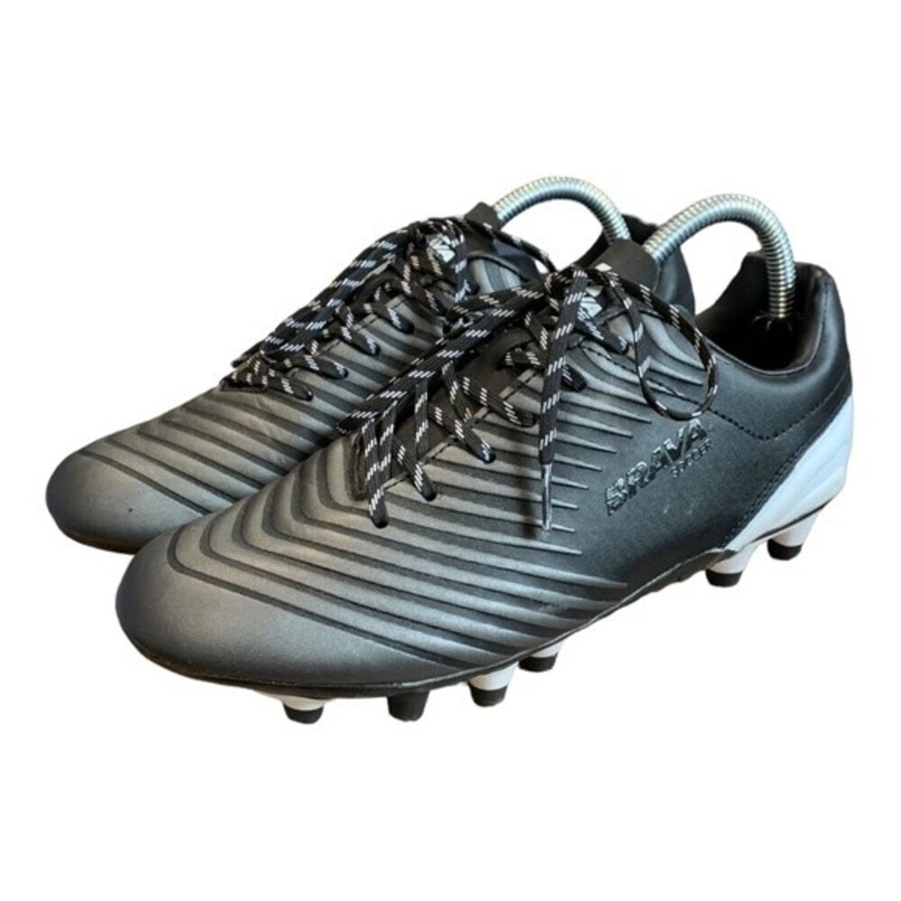 Brava Kids 4.5D Black Gray Soccer Cleats with Lace-Up Closure